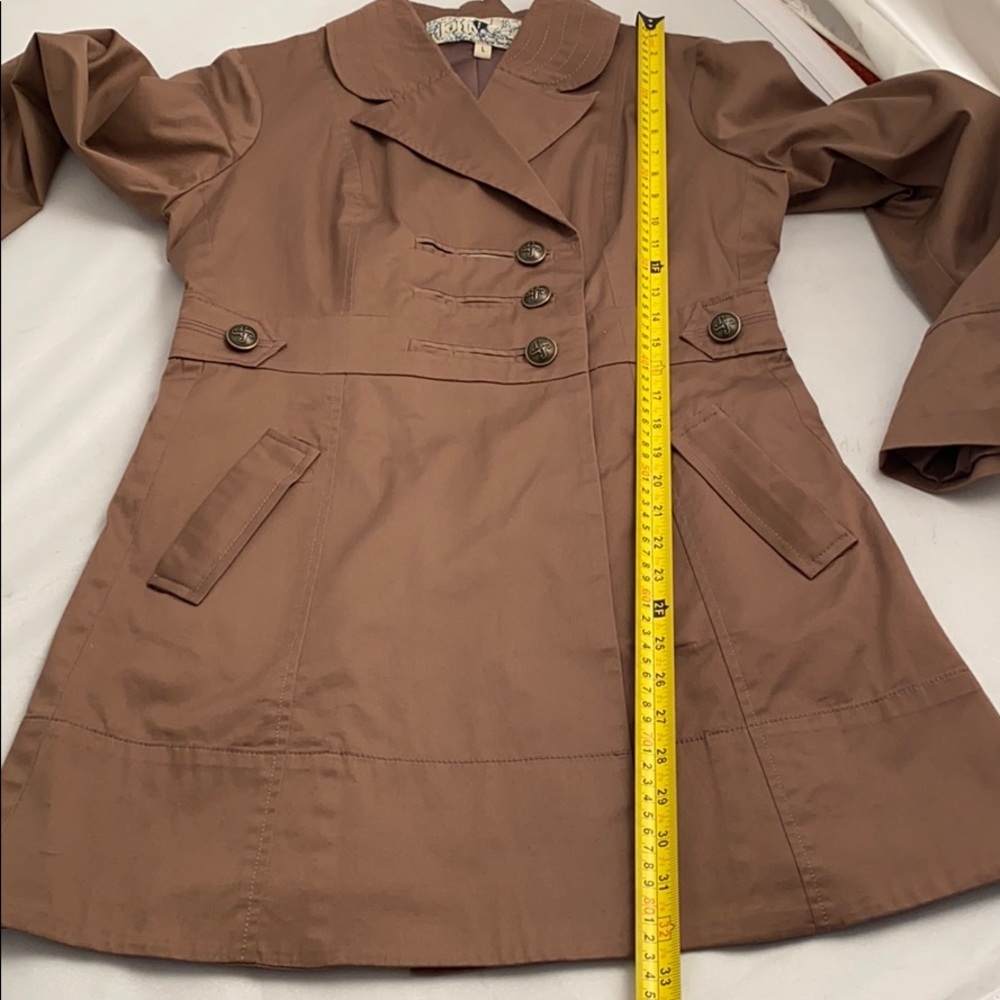 Jolt Y2K tan latte fitted double breasted military style trench coat L - Picture 7 of 10